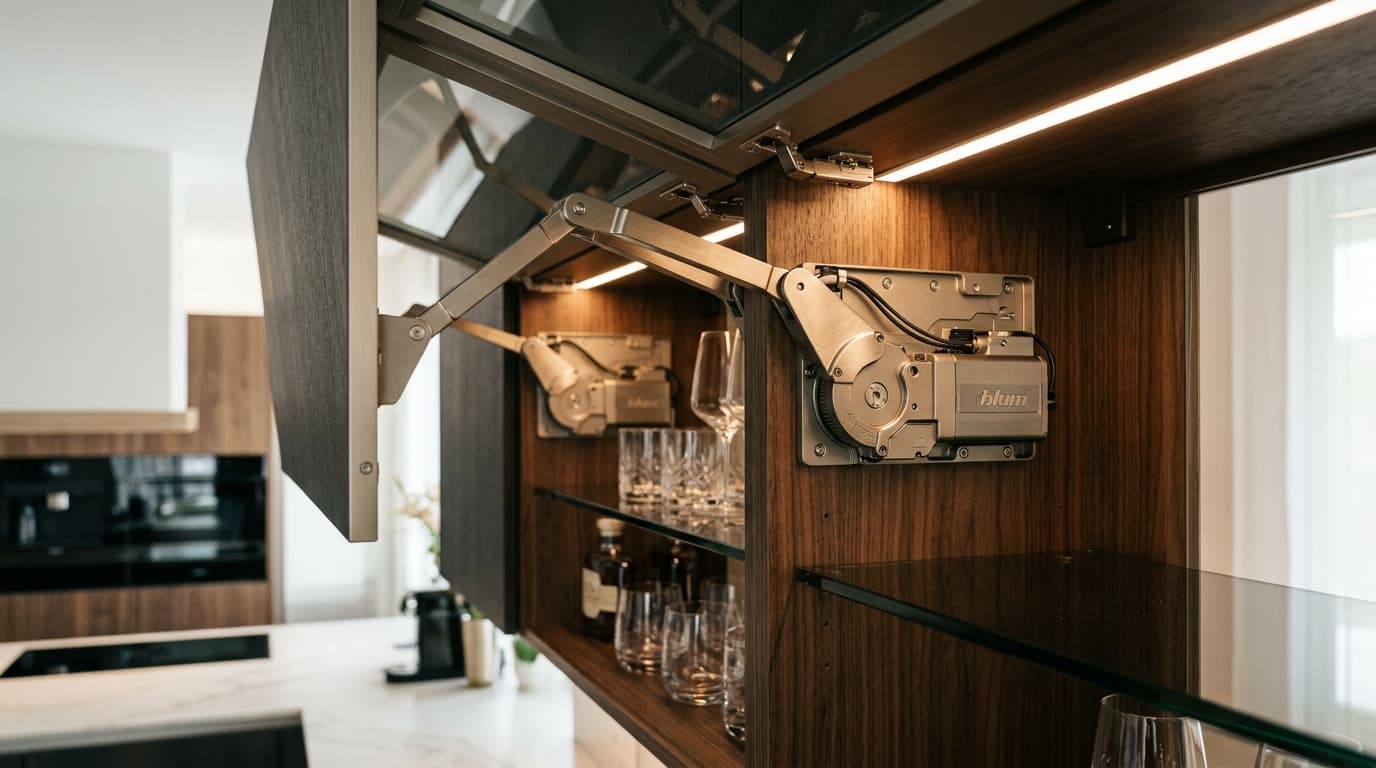 EBONY precision German hardware: Blum Aventos lift systems